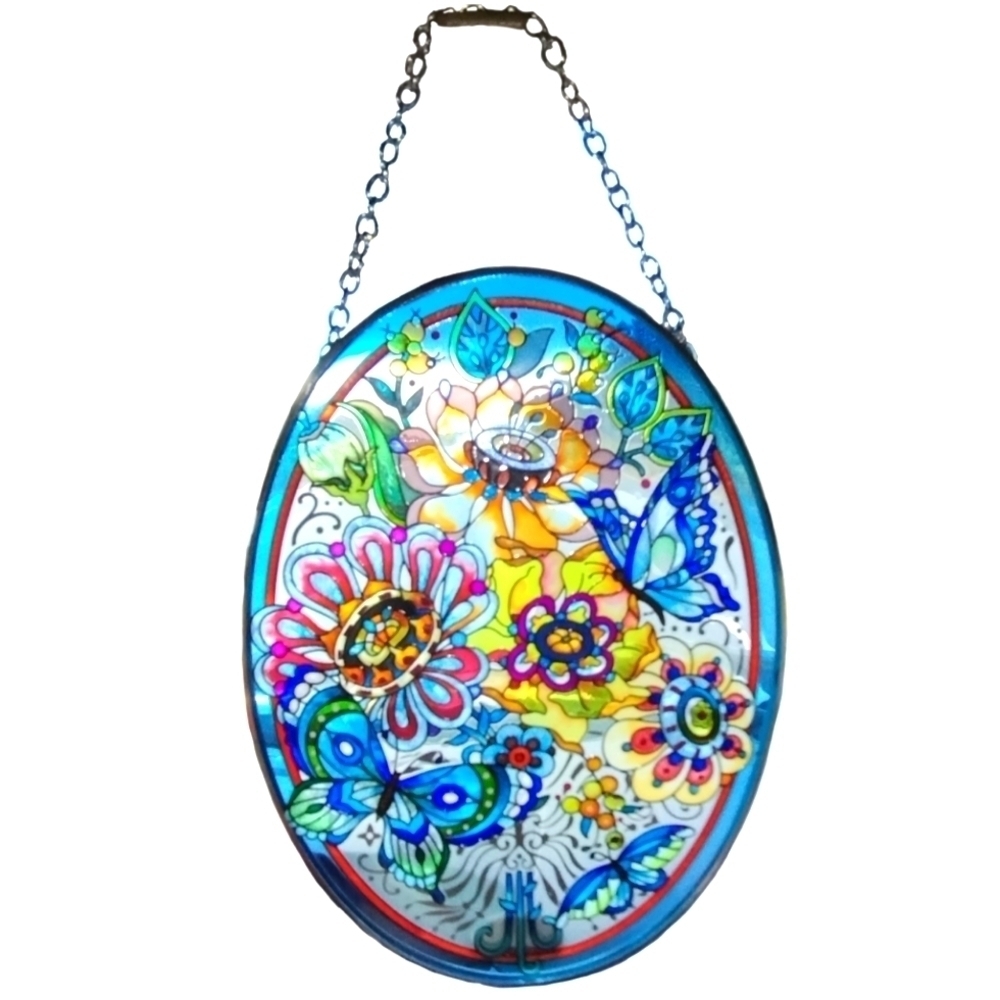 Blue Butterflies and Flowers Suncatcher
